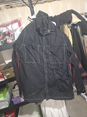 Adriano Goldschmi Men's Black Utility Jacket with Contrast Stitching
